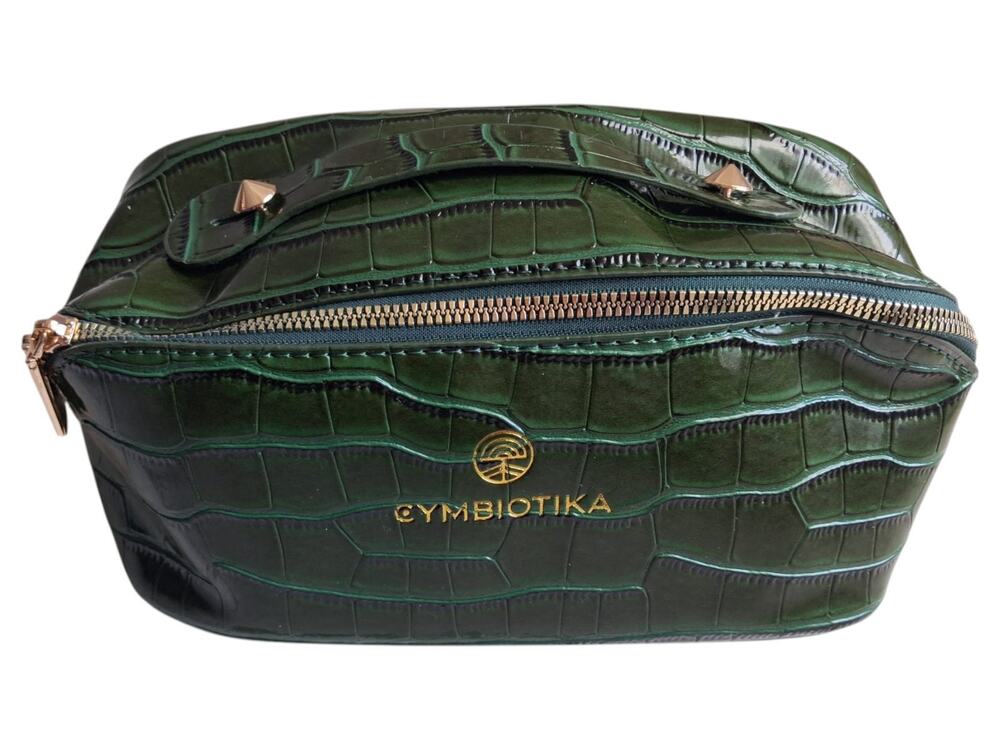 CYMBIOTIKA Green Croc Embossed Makeup Bag Cosmetic Travel Case Organizer